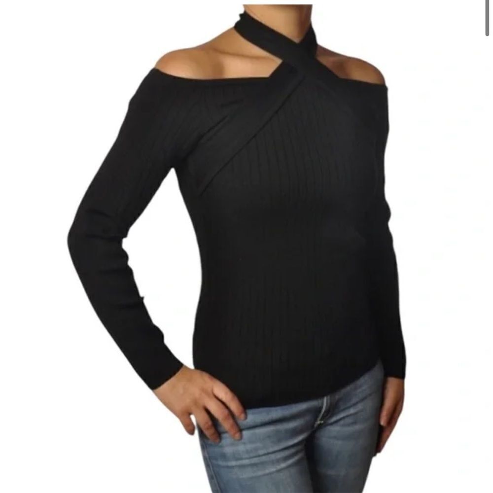 Patrizia Pepe Ribbed Knit Long Sleeve Halter Neck Sweater | Size 6